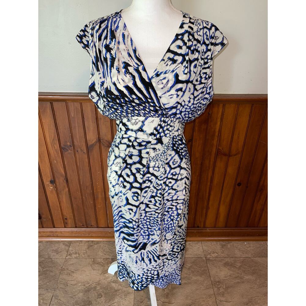 NWOT Womens Rebecca Minkoff Silk Lily Bloussant Blue Black Leopard Print Dress 2